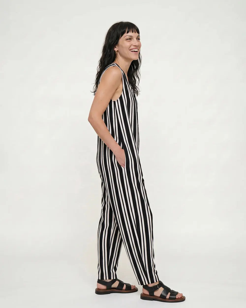 Tru Black Stripe Print Jumpsuit Turtledove London