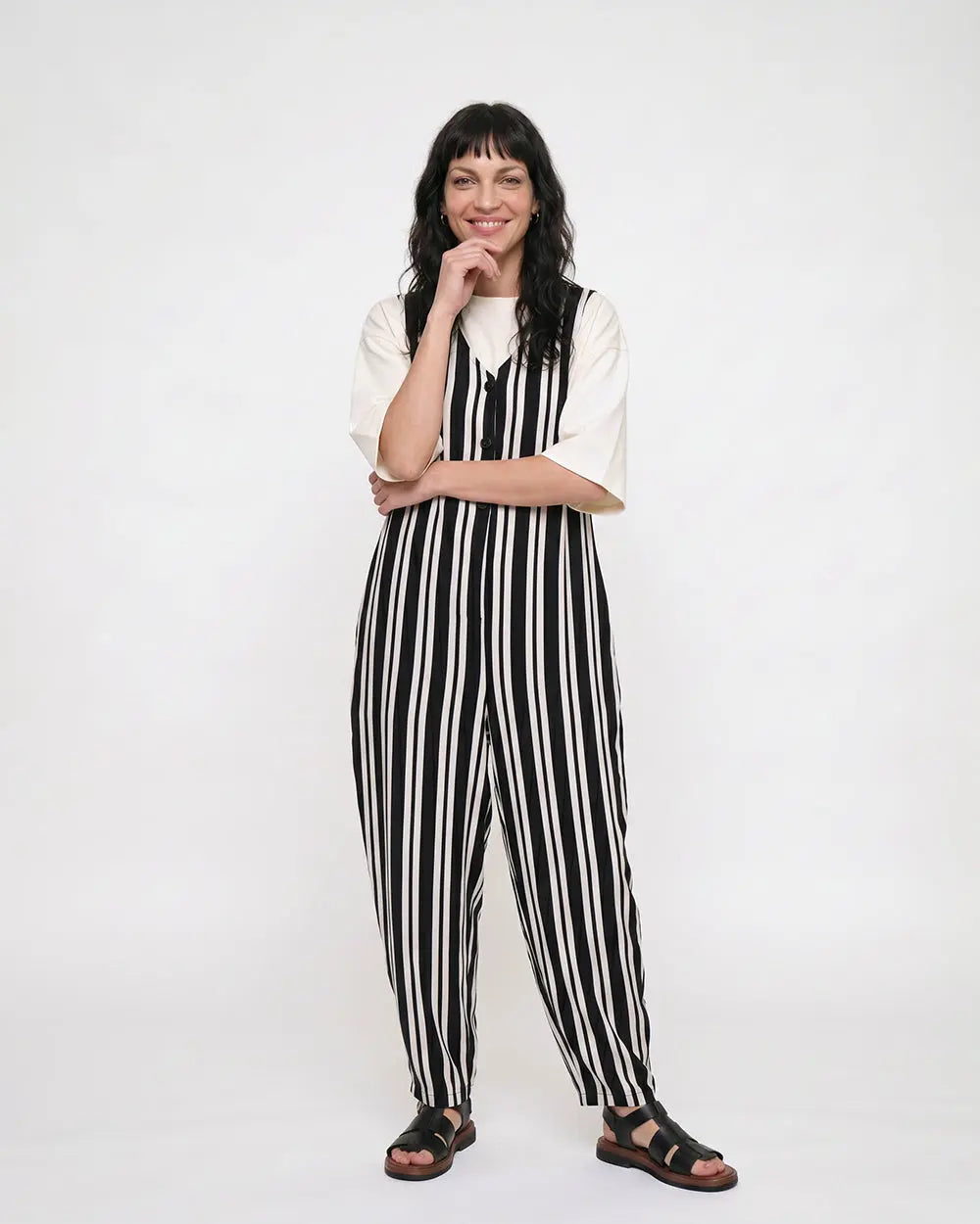 Tru Black Stripe Print Jumpsuit Turtledove London