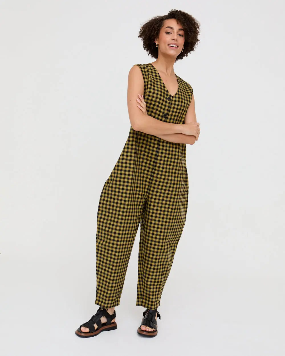 Tru Mustard Check Print Jumpsuit Turtledove London