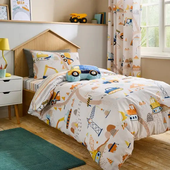 Trucks & Diggers Reversible Duvet Cover and Pillowcase Set Dunelm
