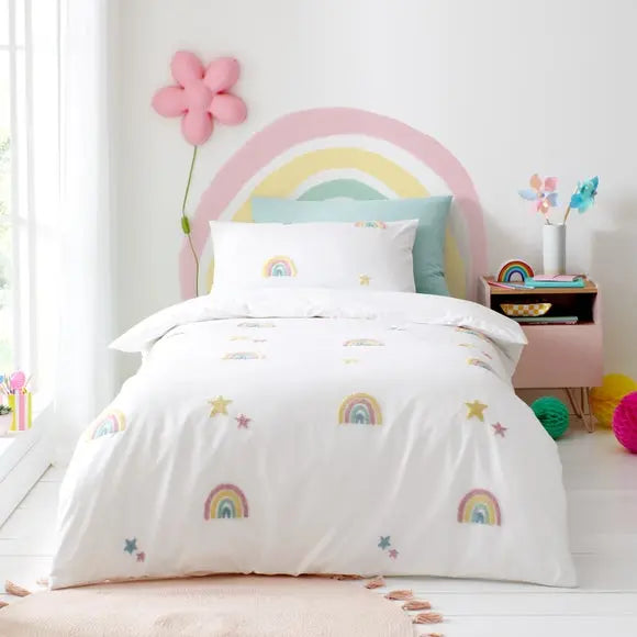 Tufted Rainbow Single Duvet Cover and Pillowcase Set Dunelm