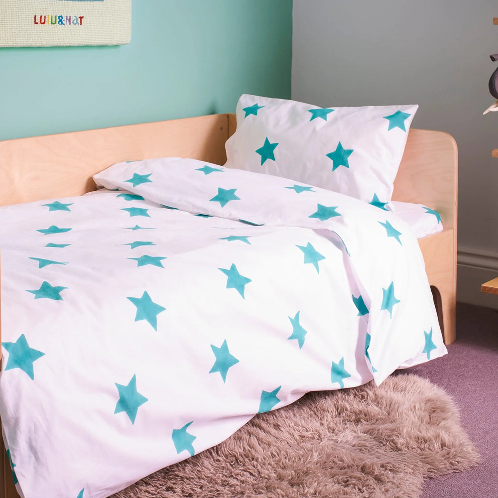 Tuquoise Star Toddler Cot Bed Duvet Set Lulu and Nat