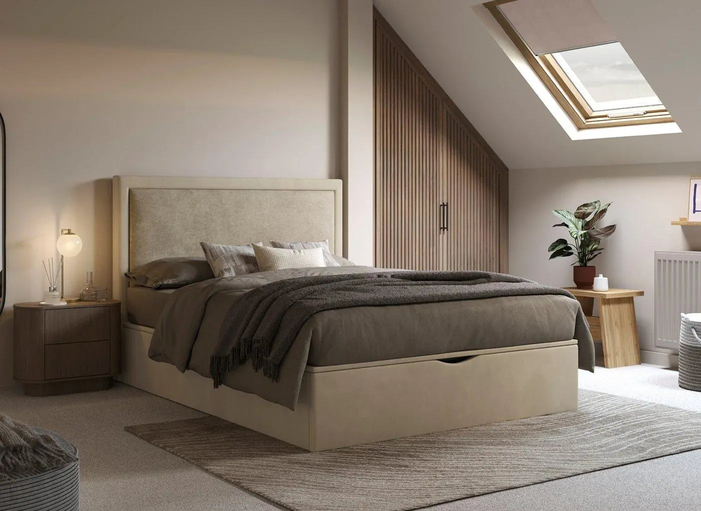 Turin Upholstered Ottoman Bed Frame - Beige Dreams
