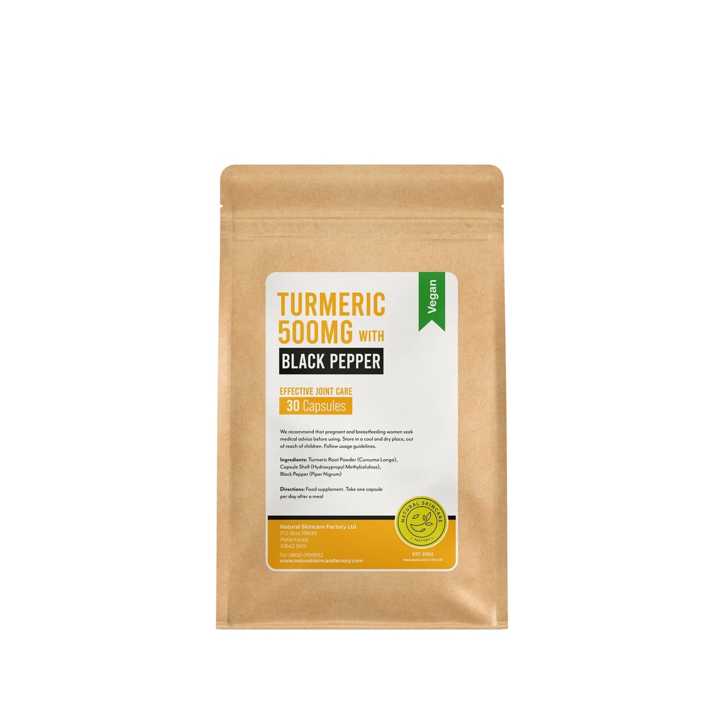 Turmeric & Black Pepper Capsules - One a day Natural Skincare Factory