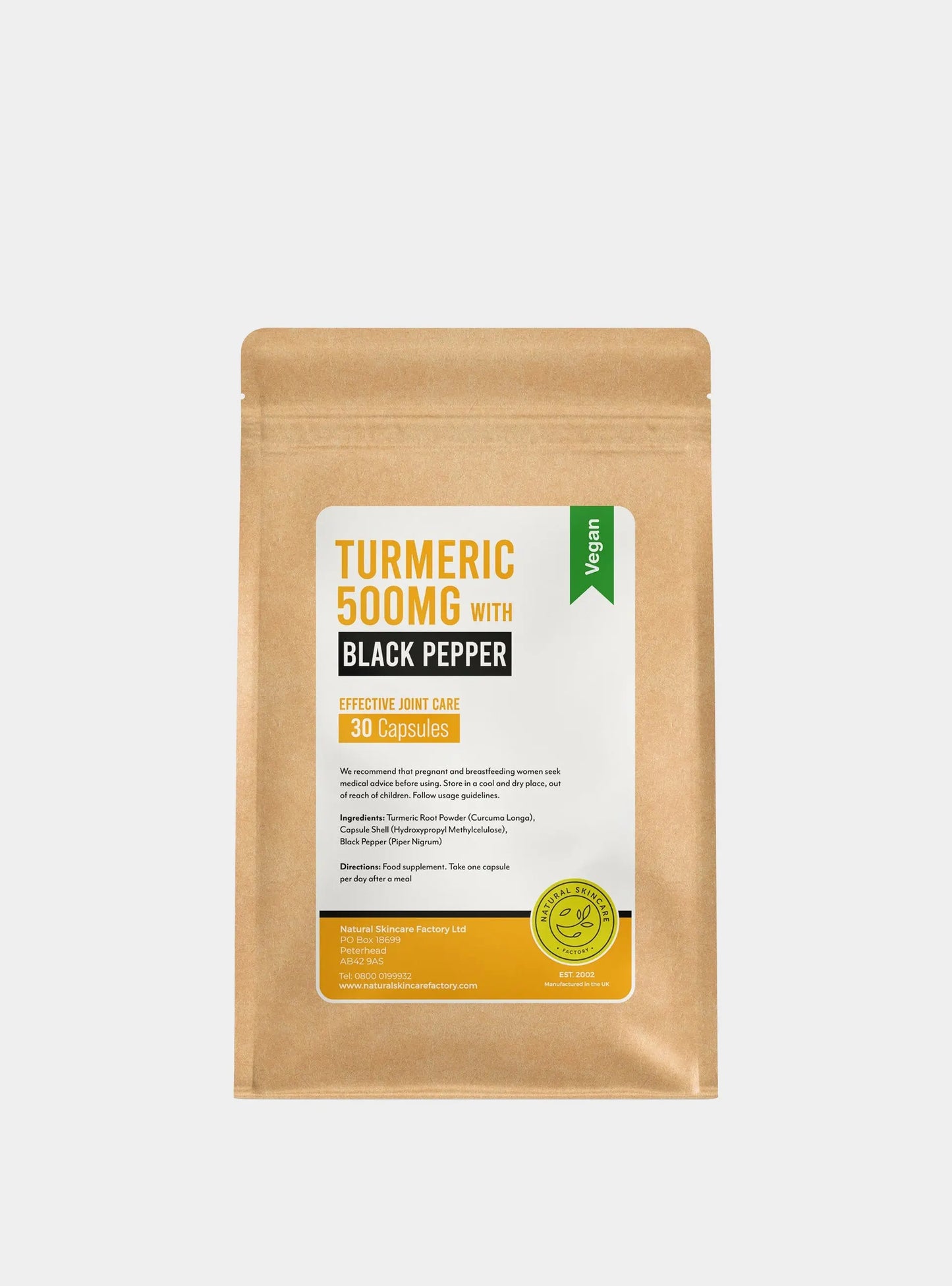 Turmeric & Black Pepper Capsules - One a day Natural Skincare Factory