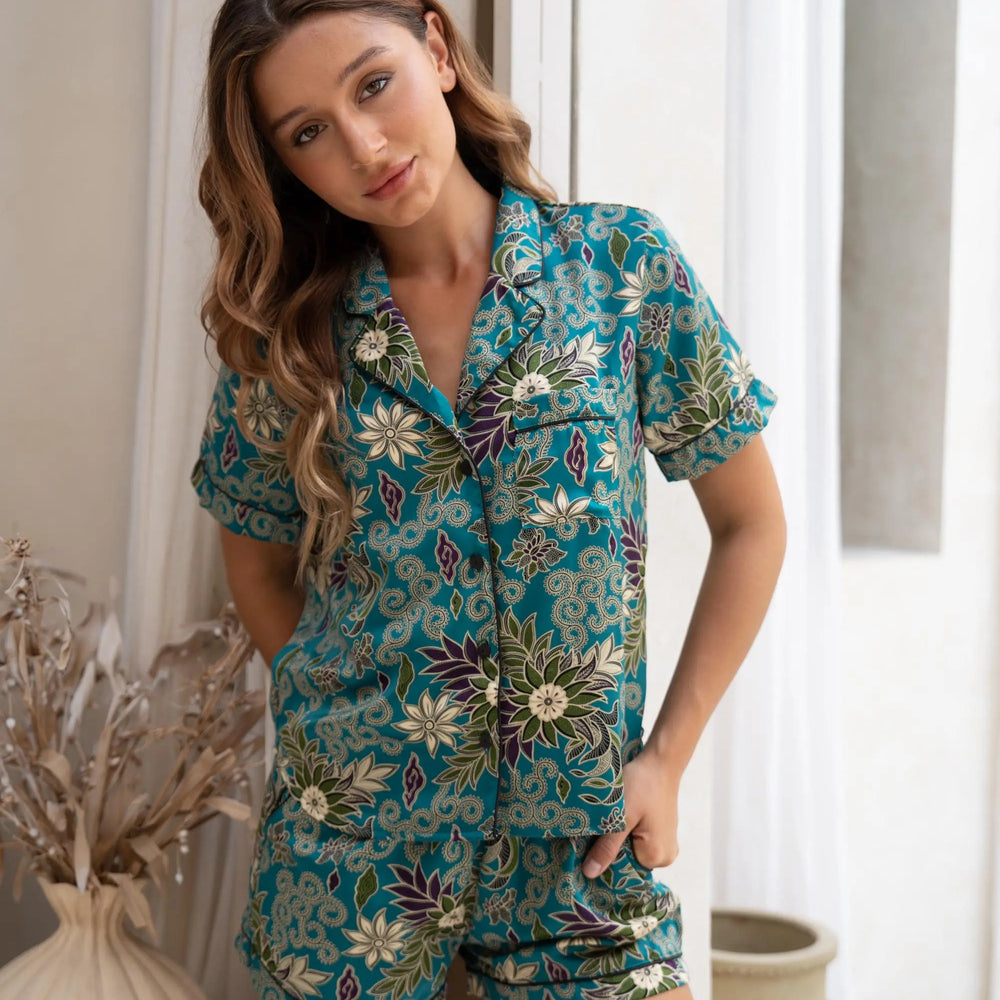 Turquoise Satin Short Pyjama Set ERLO