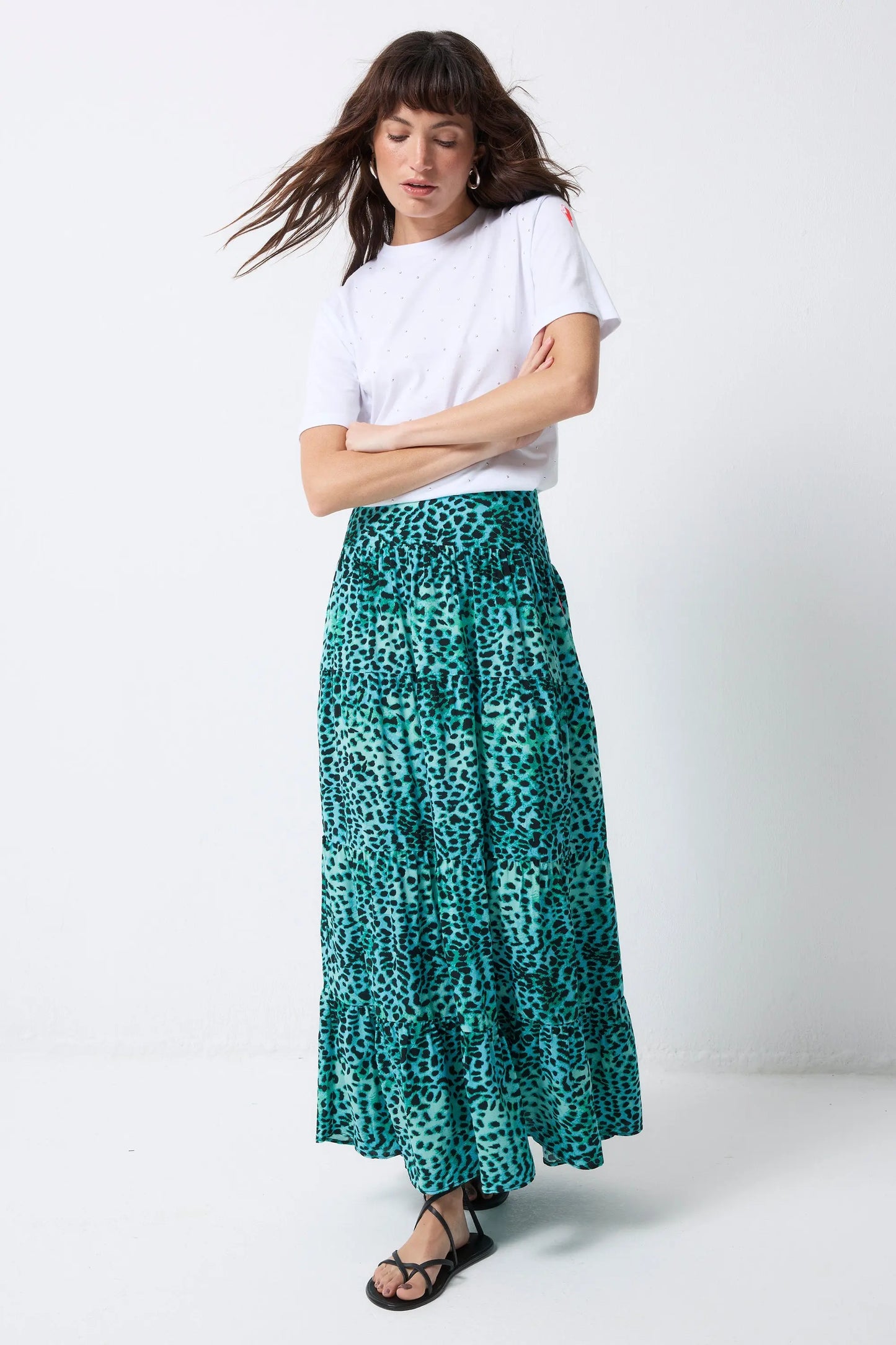 Turquoise with Black Leopard Maxi Skirt Scamp & Dude