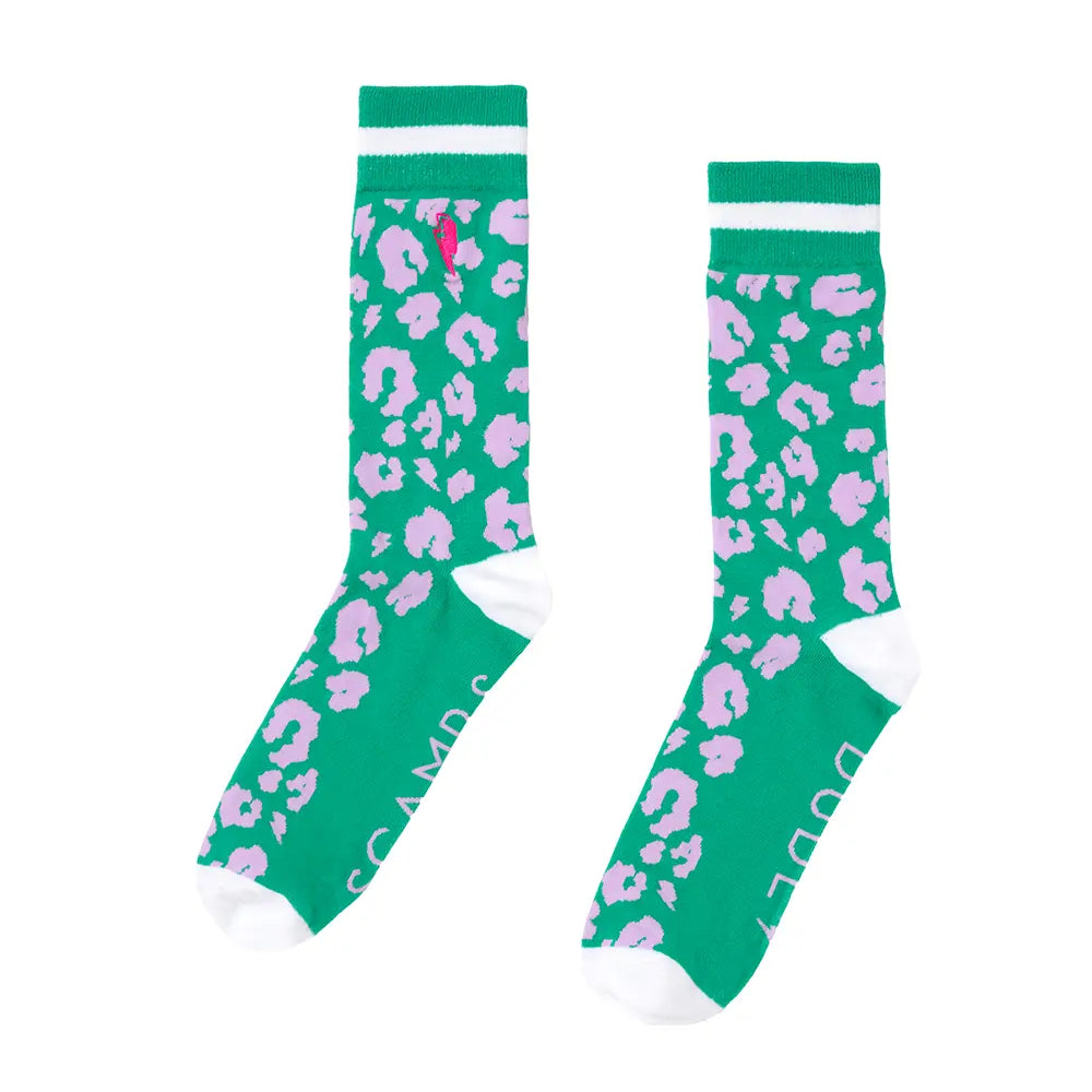 Turquoise with Pink Leopard Sport Socks Scamp & Dude