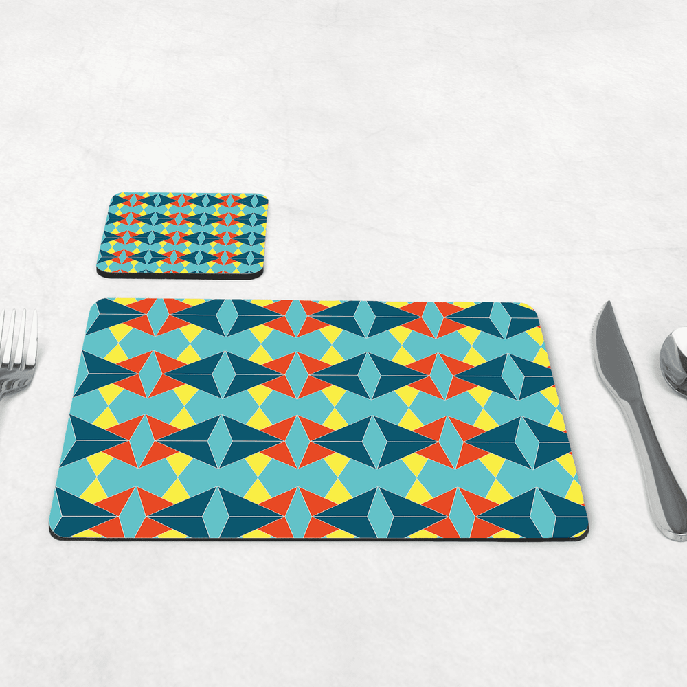Turquoise and Orange Retro Geometric Placemats, Set of 4 or Set of 6 Shadow bright