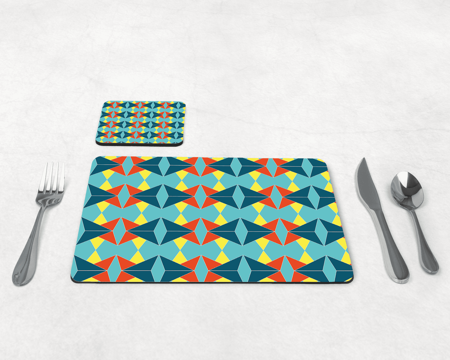Turquoise and Orange Retro Geometric Placemats, Set of 4 or Set of 6 Shadow bright