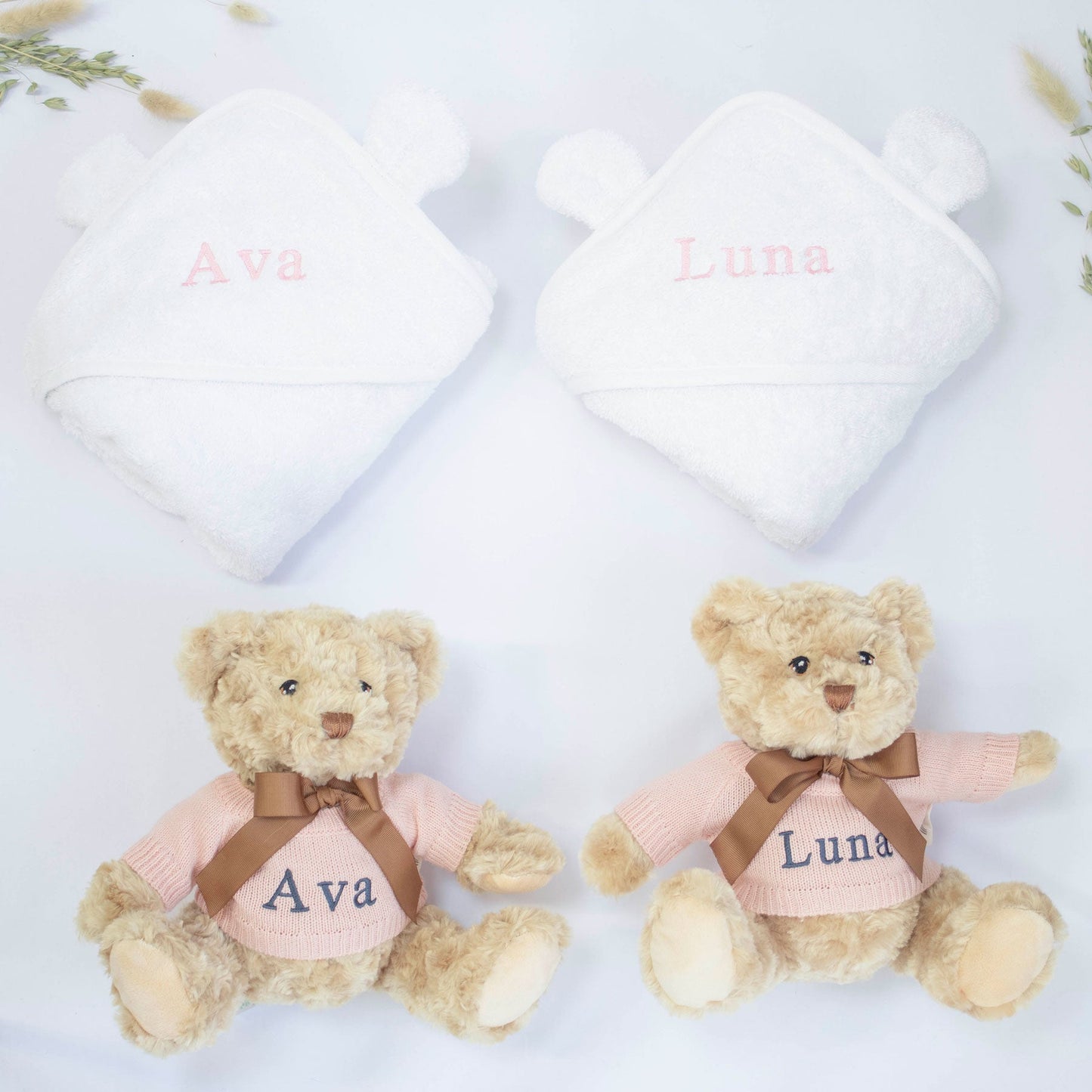 TWIN GIRLS TEDDY AND TOWEL GIFT SET The Baby Gifting Company