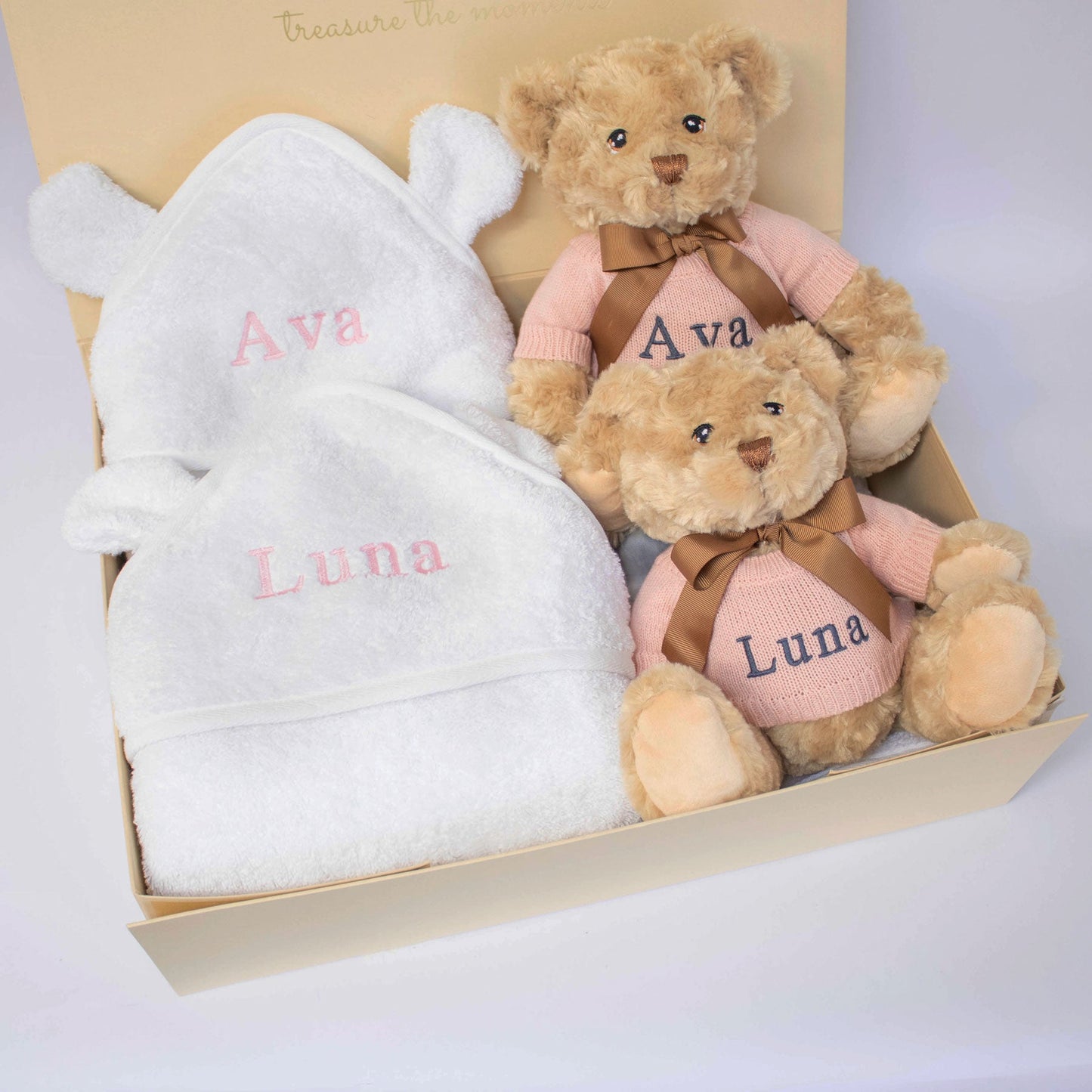 TWIN GIRLS TEDDY AND TOWEL GIFT SET The Baby Gifting Company
