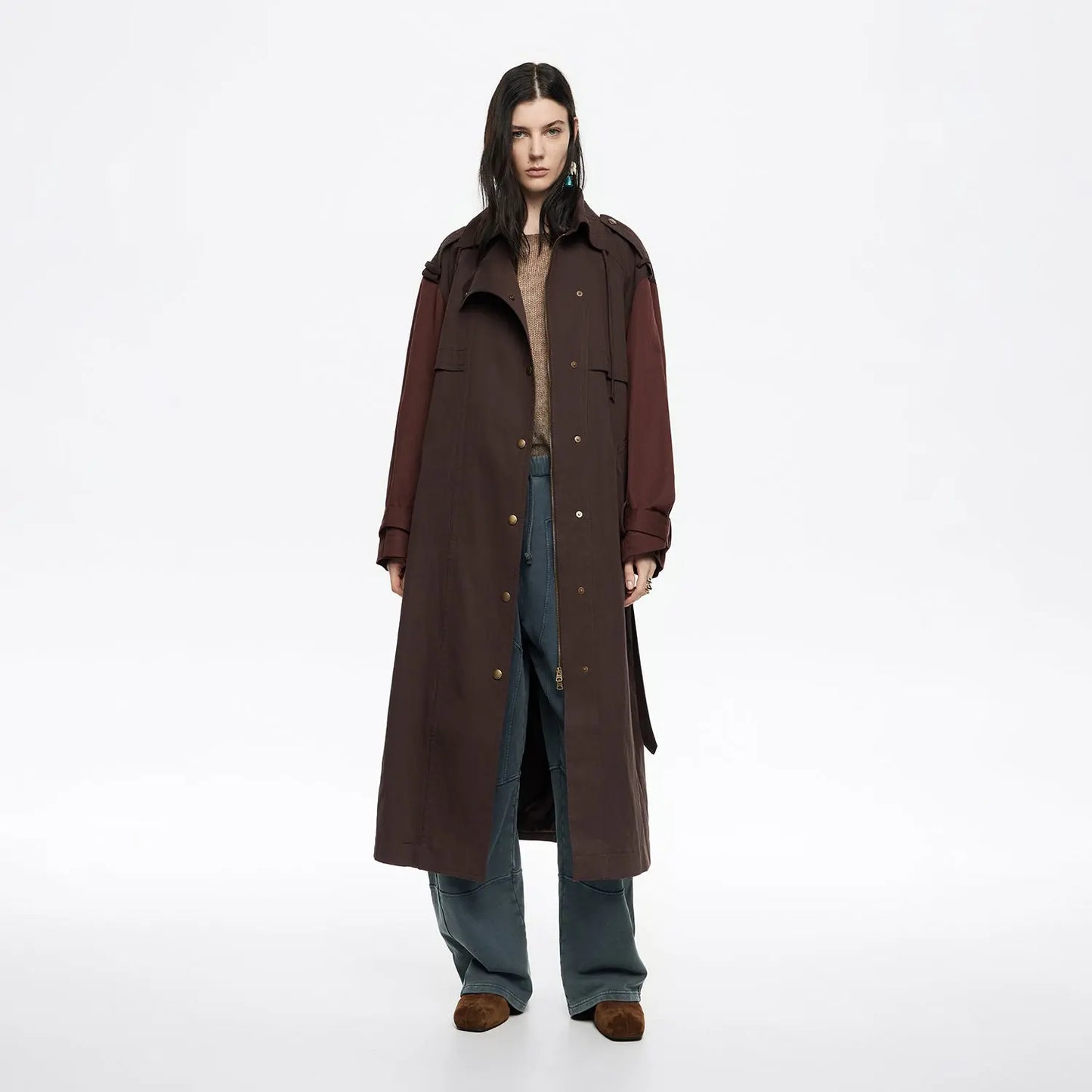 Two-tone burgundy maxi trench Bimba y Lola UK