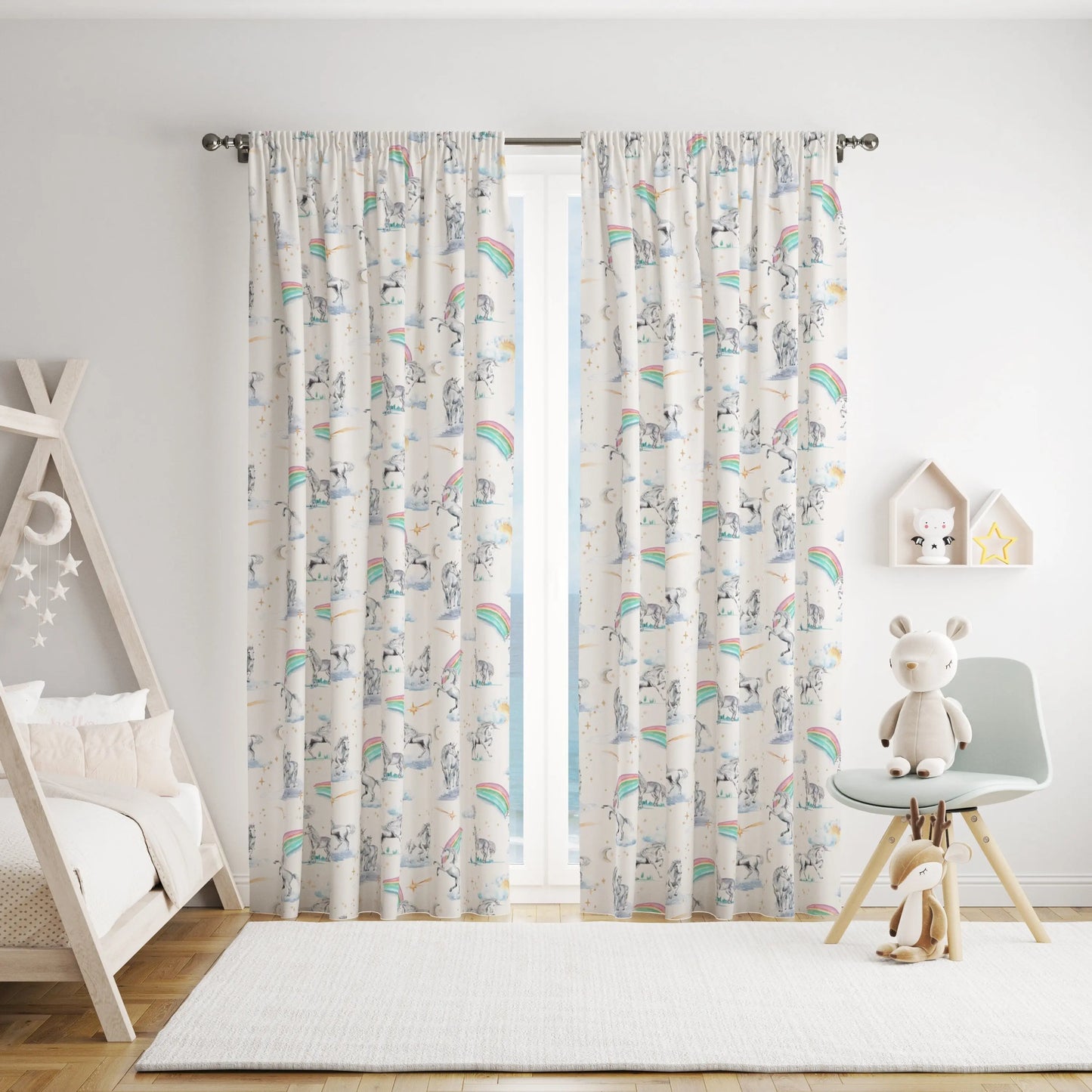 Unicorns and Rainbows  - Cotton Curtain Fabric Katie Hipwell Design