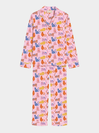 Whimsical Happy Cats Women's Long Sleeve Cotton Pyjama Trouser Set Myza