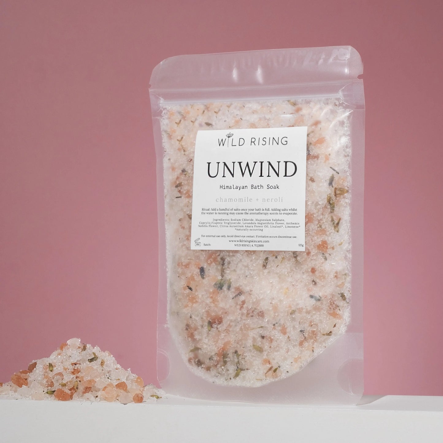 Unwind - Chamomile and Neroli Bath Salts 125g Wild Rising Skincare