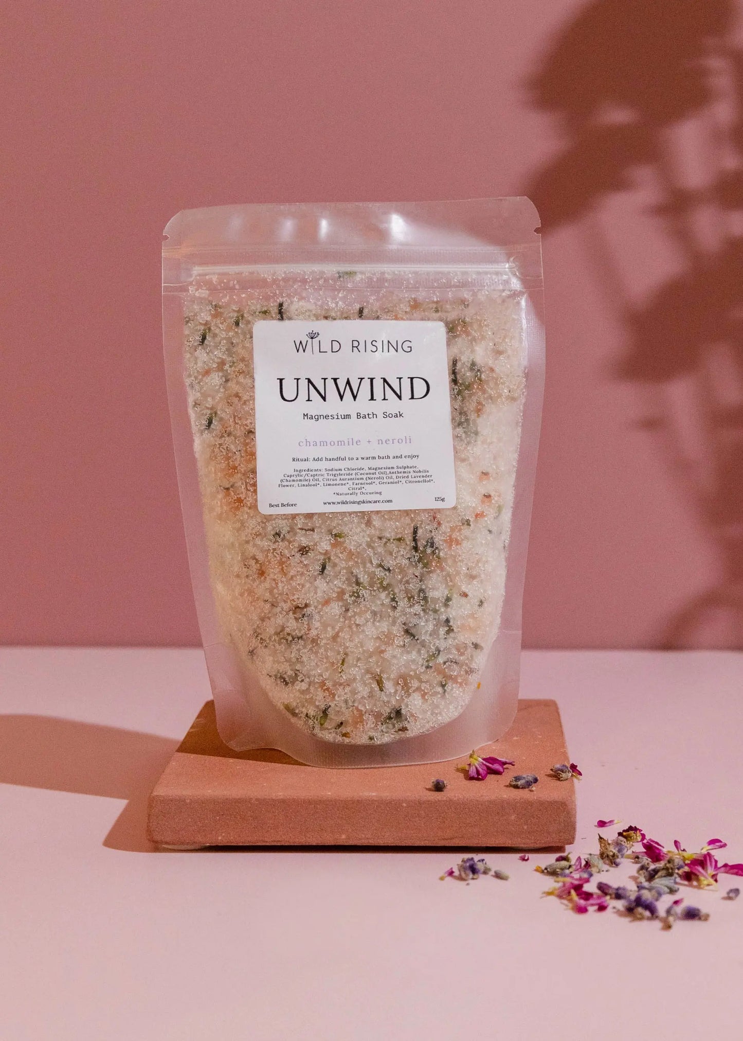 Unwind - Chamomile and Neroli Bath Salts 125g Wild Rising Skincare