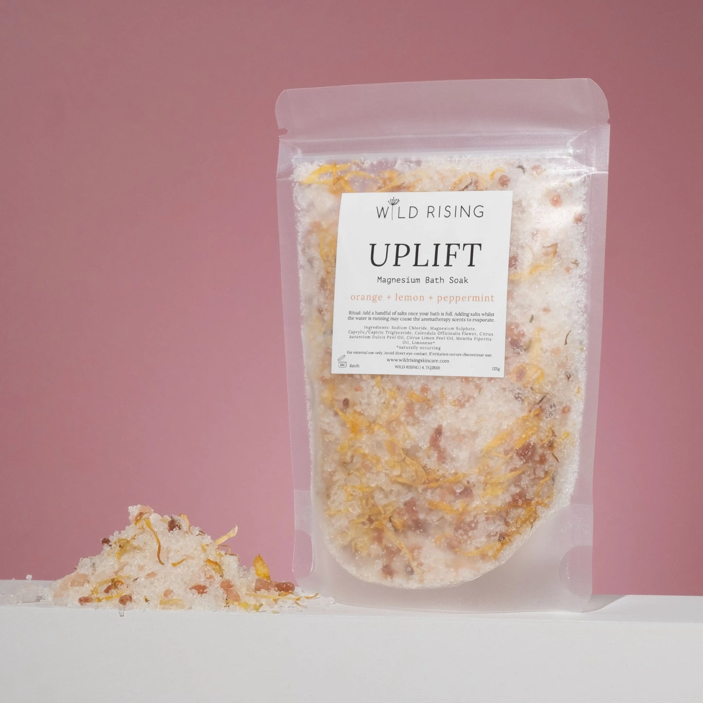 Uplift - Orange, Lemon and Peppermint Bath Salts 125g Wild Rising Skincare