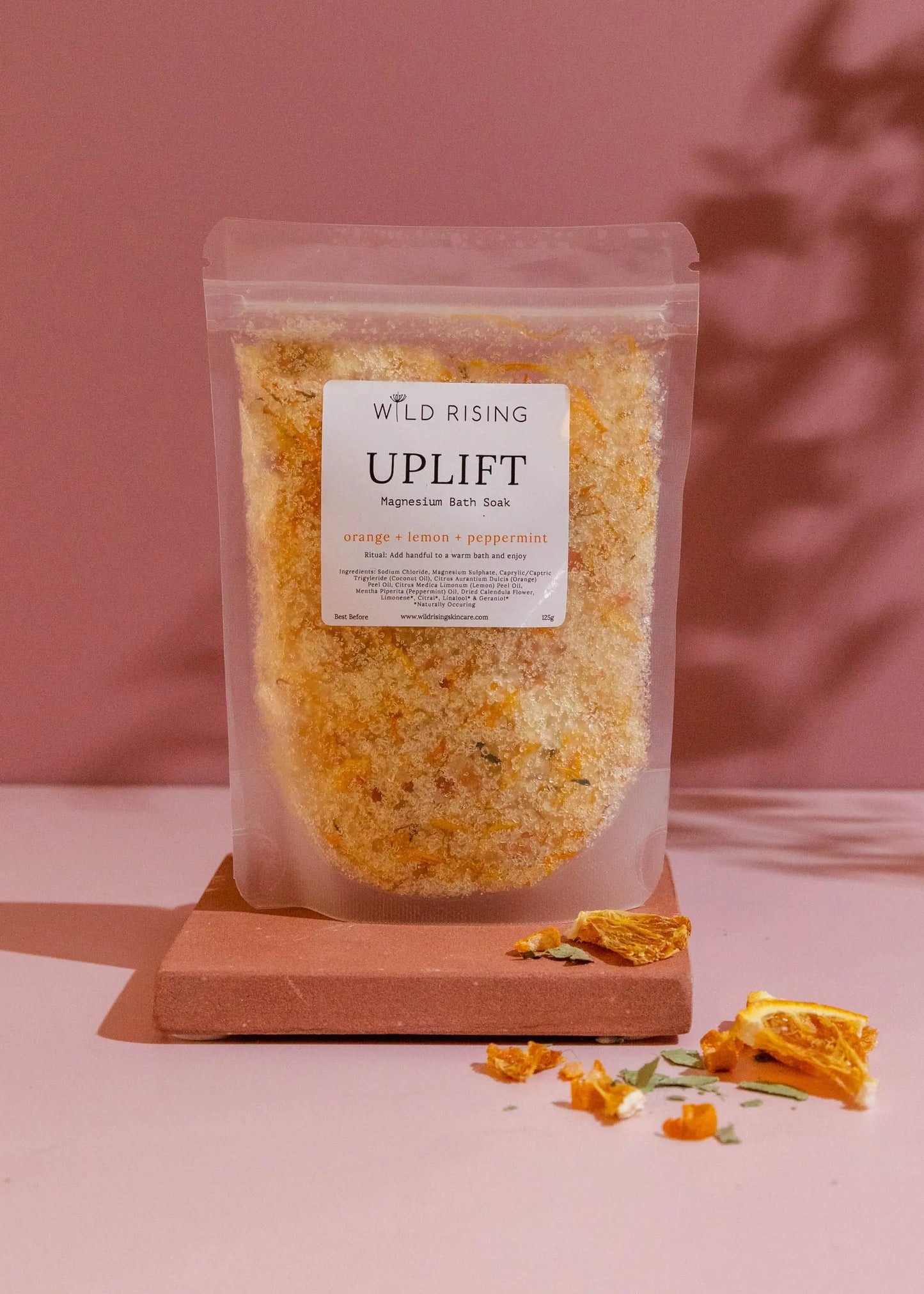 Uplift - Orange, Lemon and Peppermint Bath Salts 125g Wild Rising Skincare