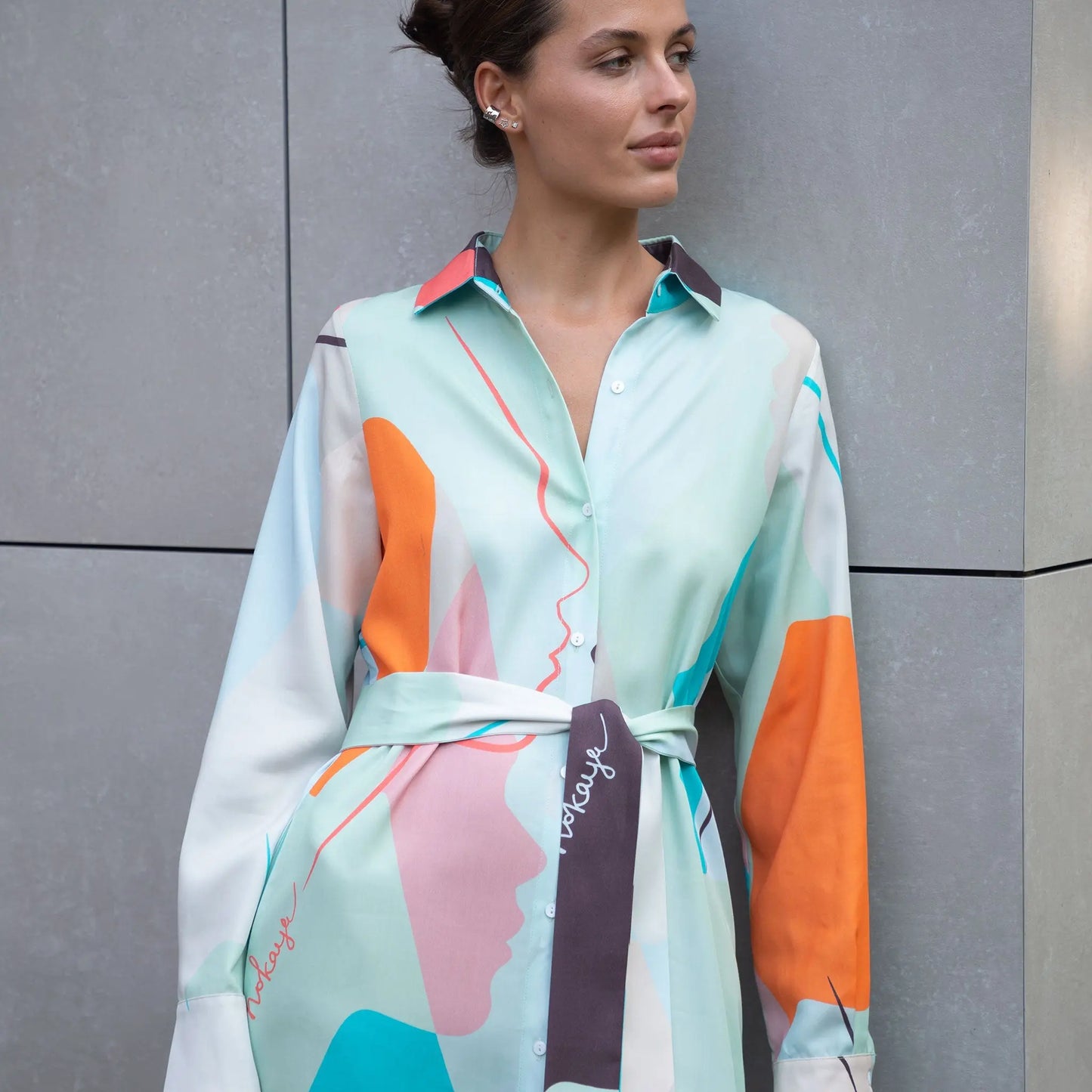 Us Tencel Twill Button-Down Long Shirt Dress NOKAYA