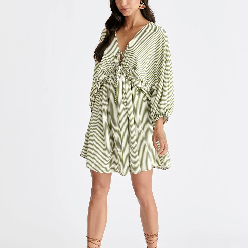 V-Neck Balloon Sleeve Dress Paisie