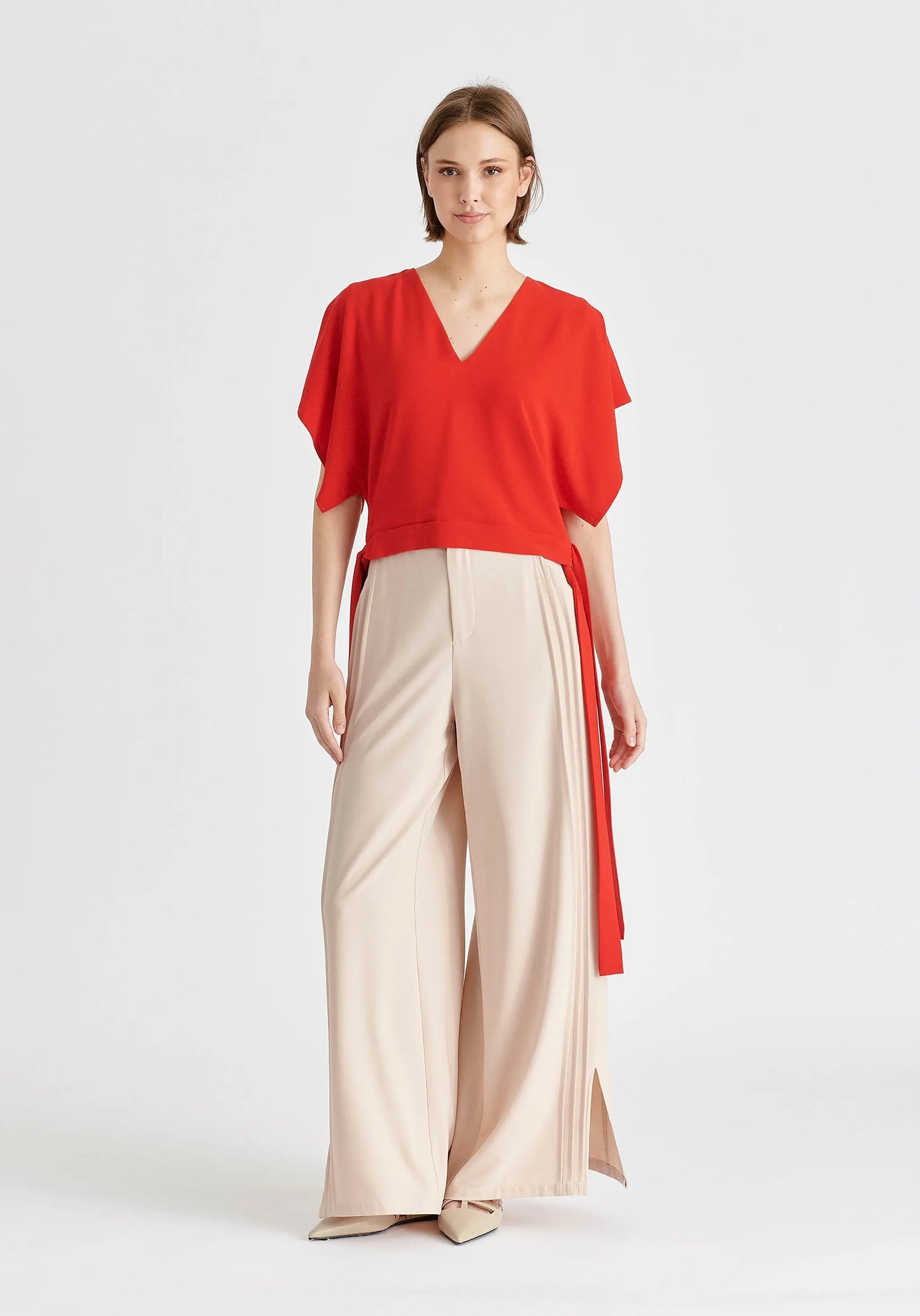 V-Neck Side Tie Top With Batwing Sleeves Paisie
