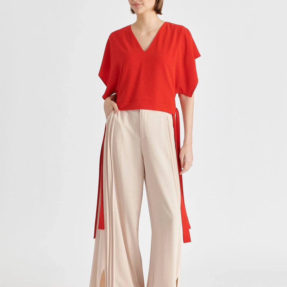 V-Neck Side Tie Top With Batwing Sleeves Paisie