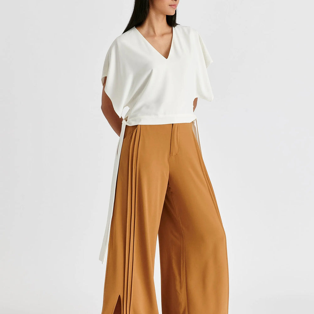 V-Neck Side Tie Top With Batwing Sleeves Paisie