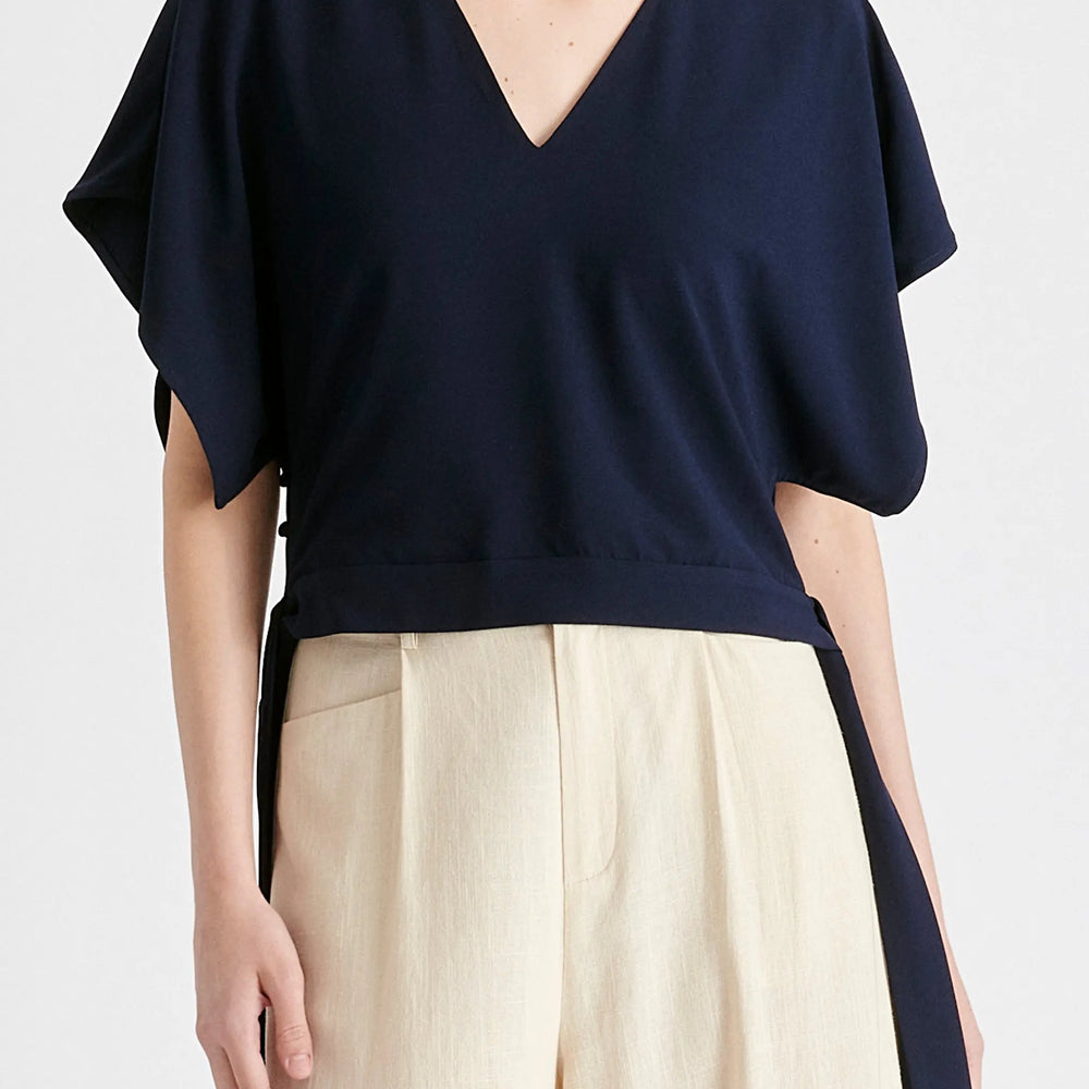 V-Neck Side Tie Top With Batwing Sleeves Paisie