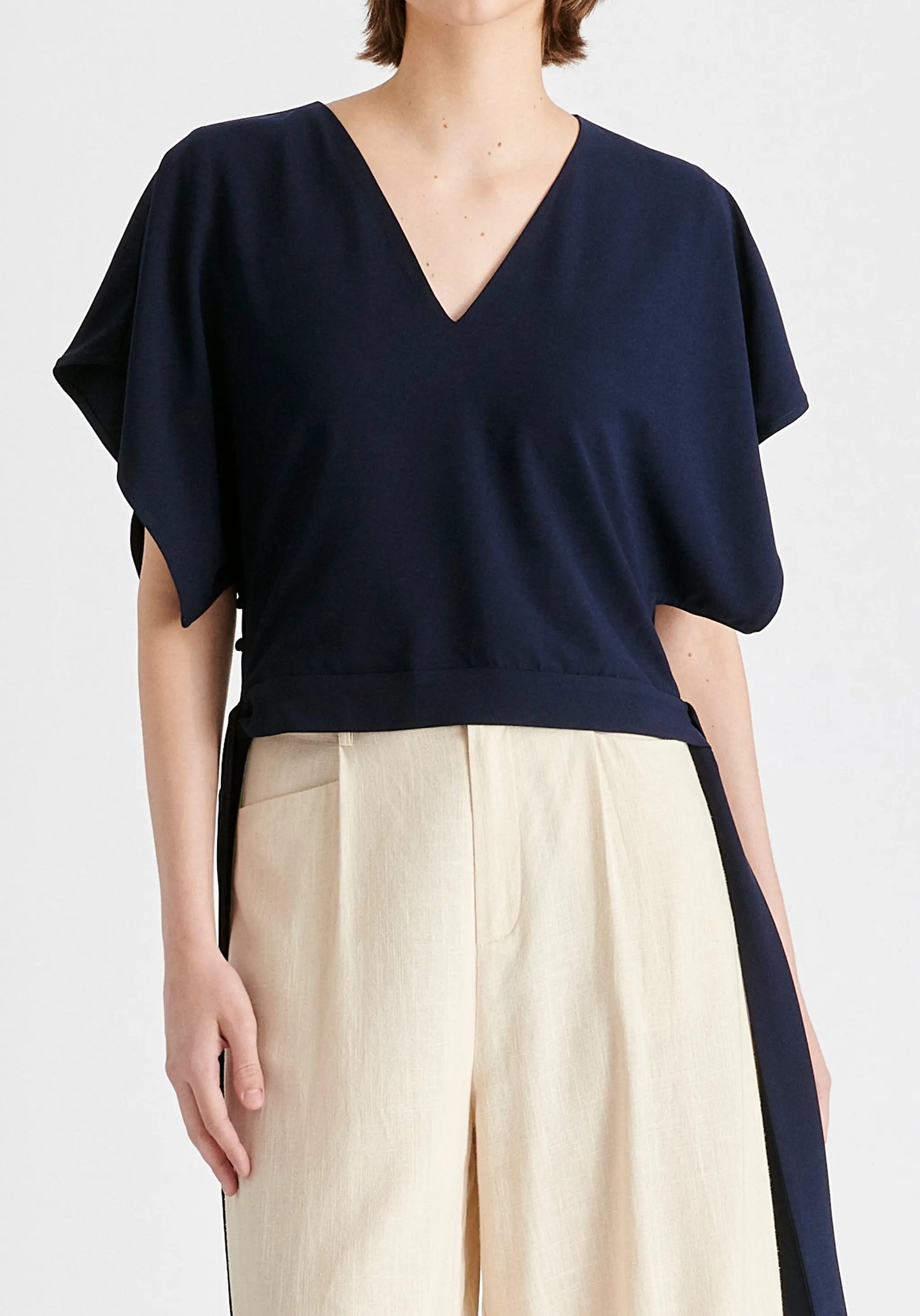 V-Neck Side Tie Top With Batwing Sleeves Paisie