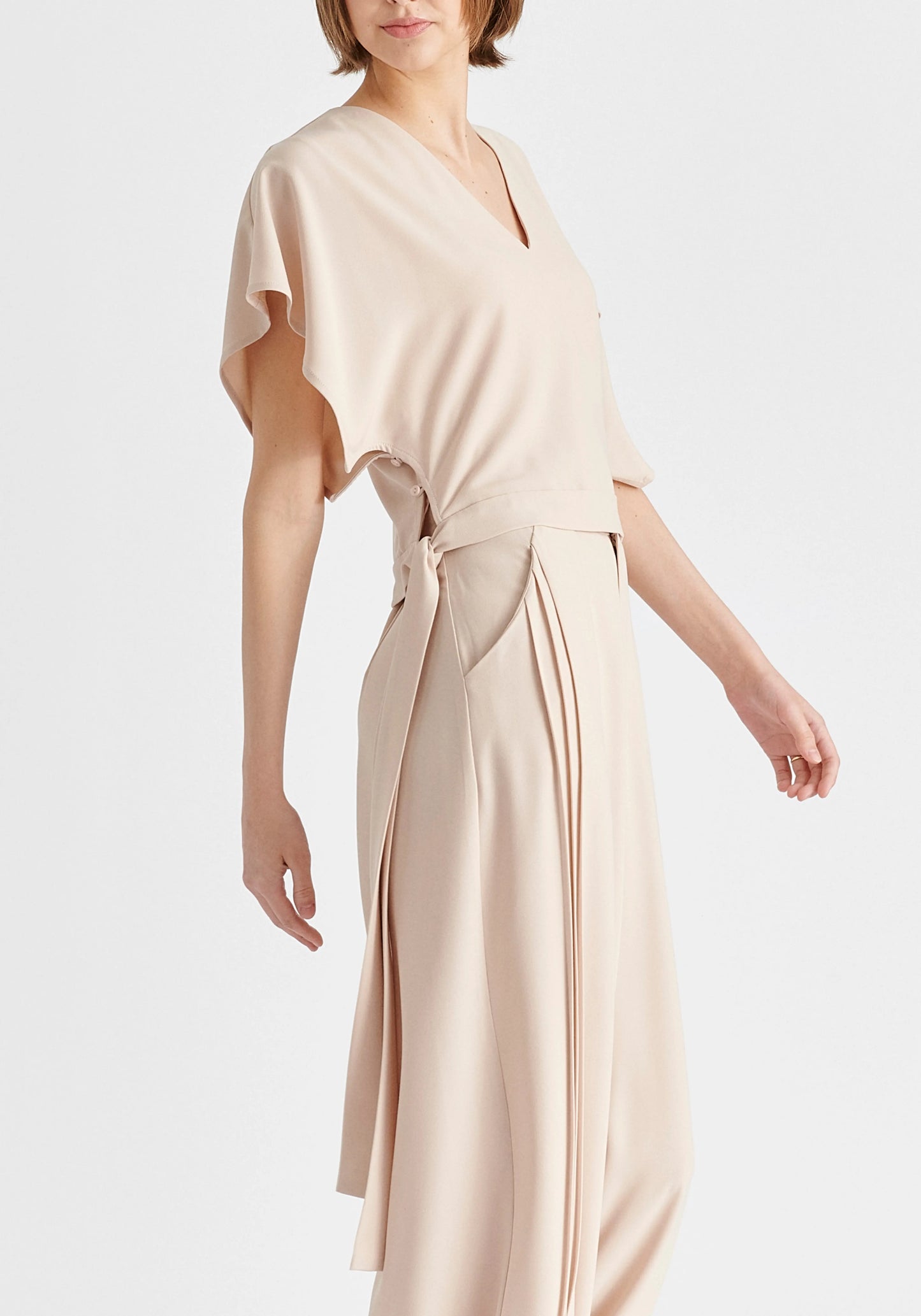 V-Neck Side Tie Top With Batwing Sleeves Paisie
