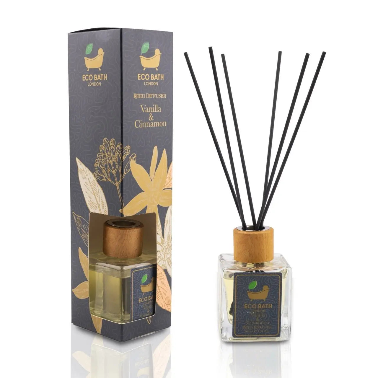 Vanilla Cinnamon Reed Diffuser - Luxurious Herbal Scent of Cinnamon and Vanilla, Long Lasting Room Diffuser, 100ml (3.38 Fl.Oz) Eco Bath London