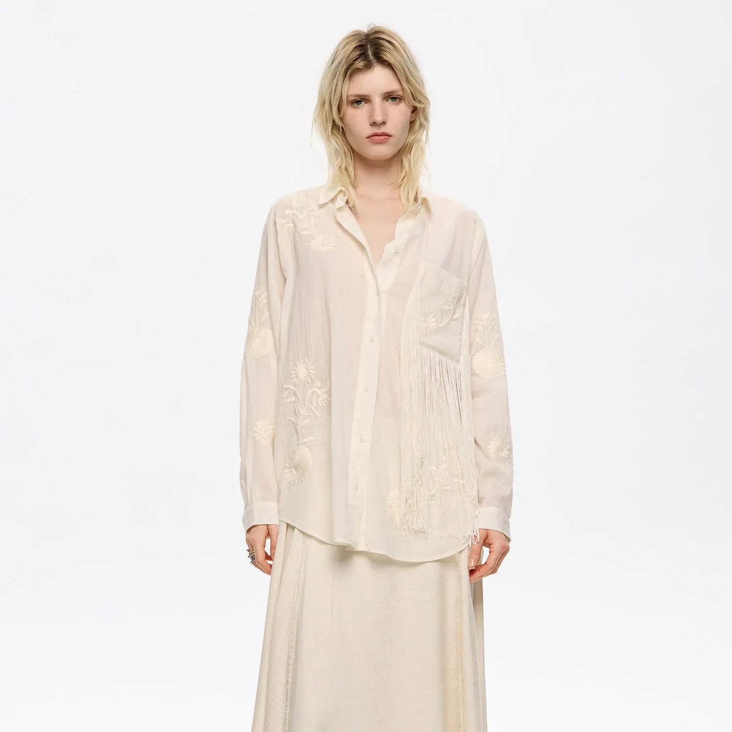 Vanilla embroidered fringed shirt Bimba y Lola UK