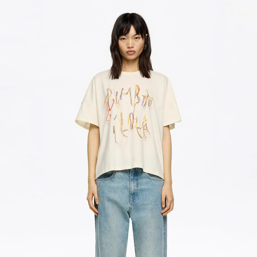 Vanilla fringed logo T-shirt Bimba y Lola UK