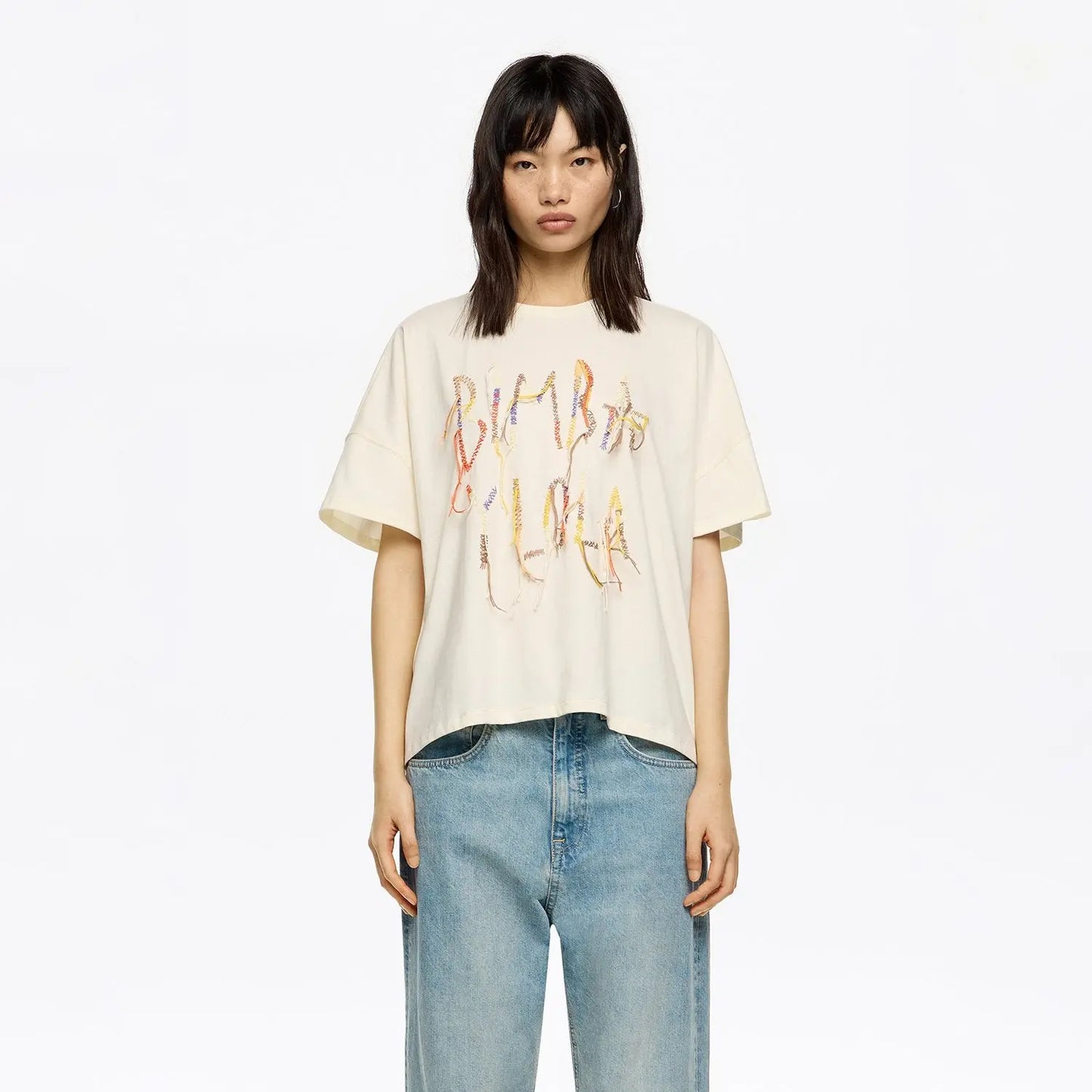 Vanilla fringed logo T-shirt Bimba y Lola UK