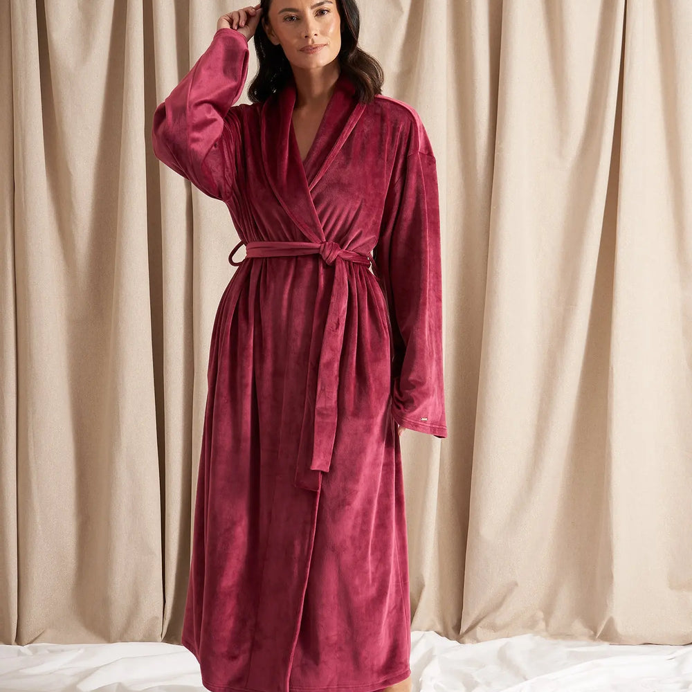 Velour Longline Robe in Bordeaux Pretty You London
