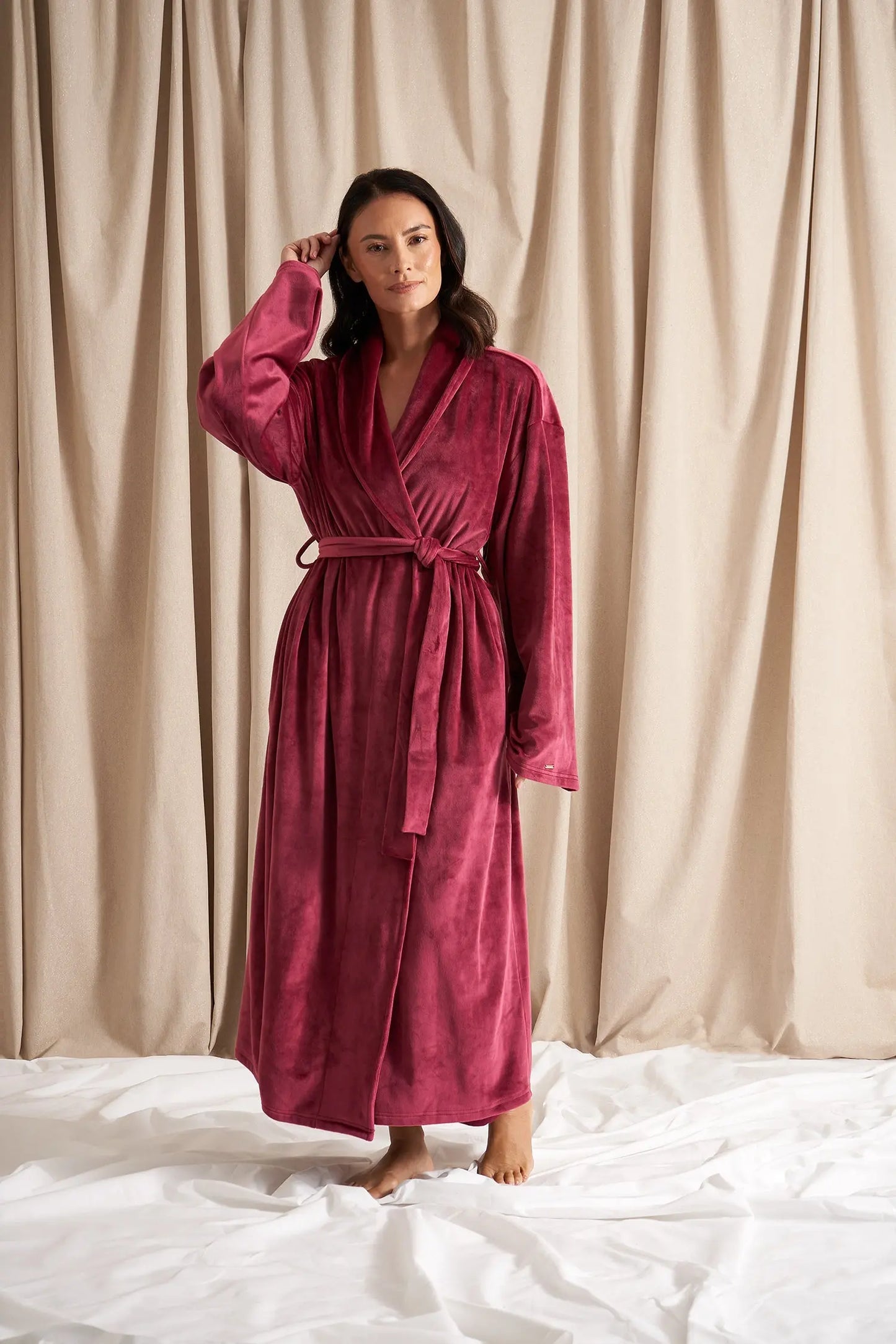 Velour Longline Robe in Bordeaux Pretty You London
