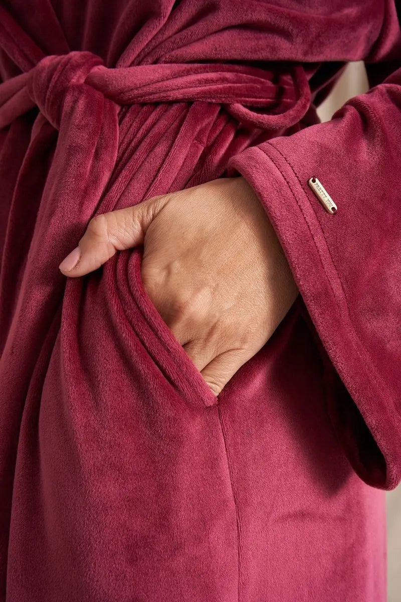 Velour Longline Robe in Bordeaux Pretty You London