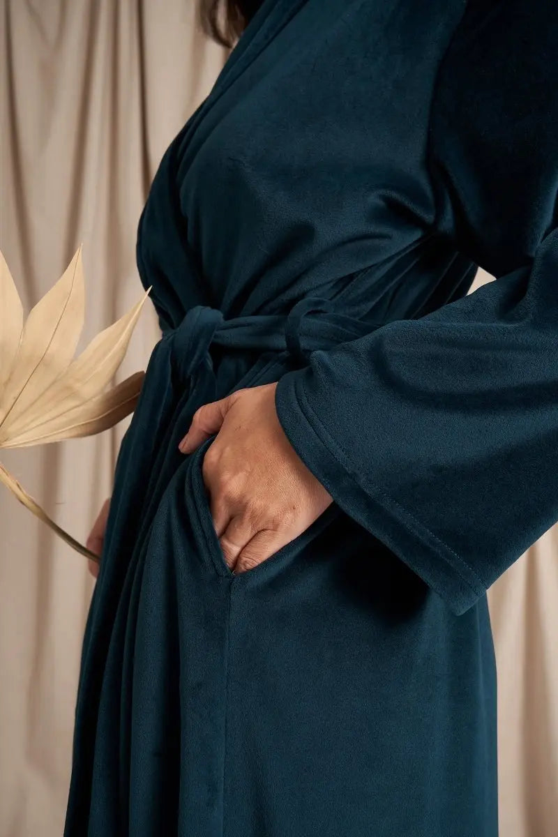 Velour Longline Robe in Teal Pretty You London