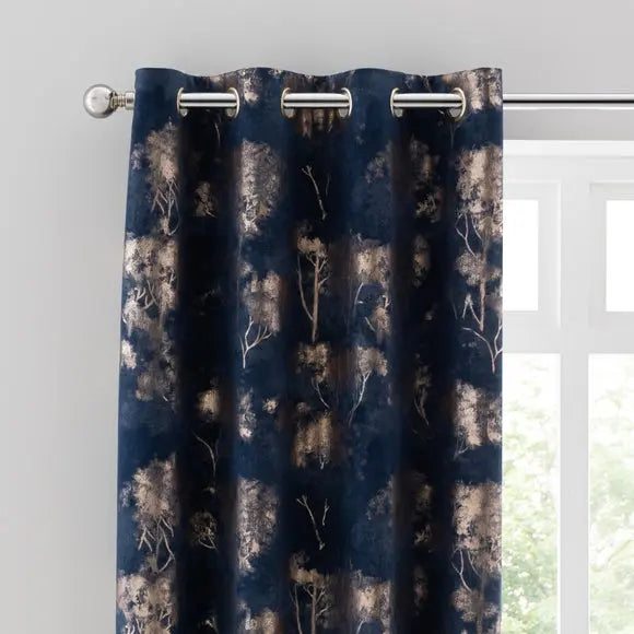 Velour Trees Eyelet Curtains Dunelm