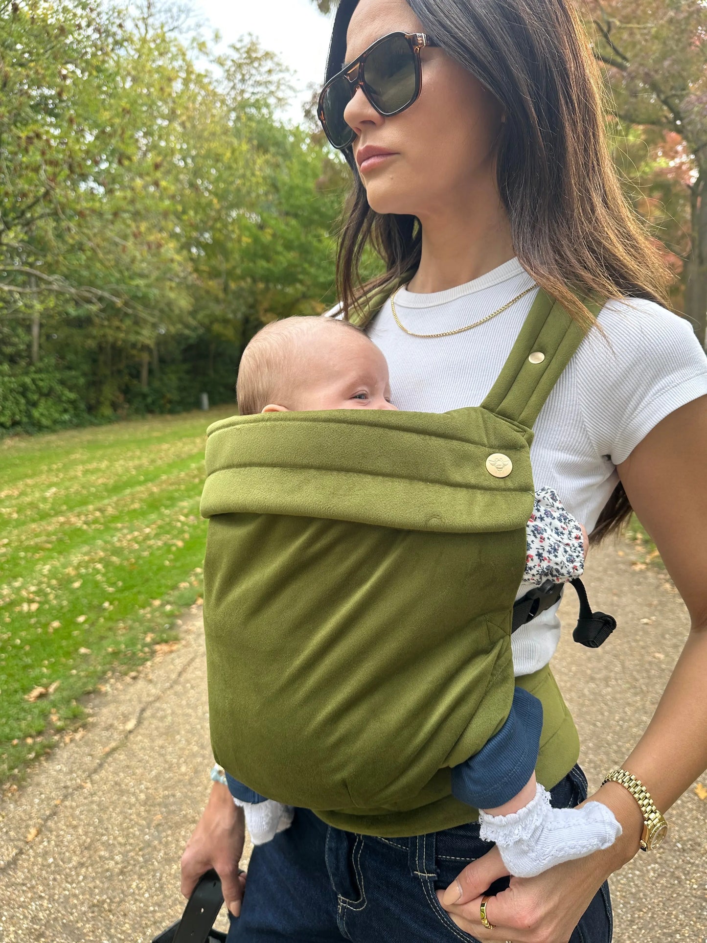 Velvet Baby Carrier - Cedar Green Bizzi Growin Nursery Interiors