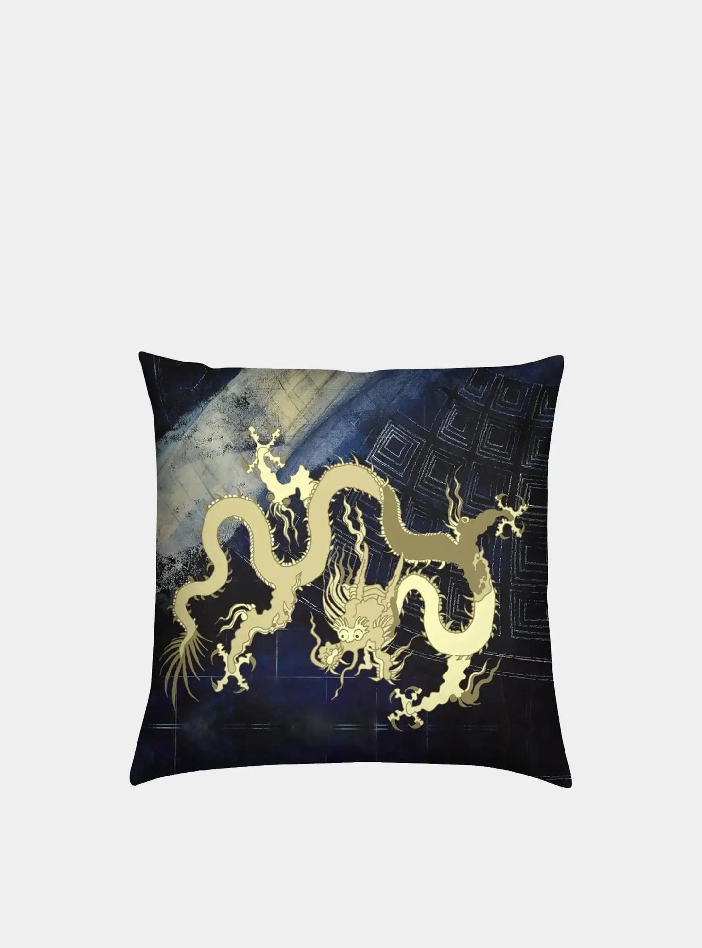 Velvet Cushion - Golden Dragon on Blue Pantheon Long Studio Design
