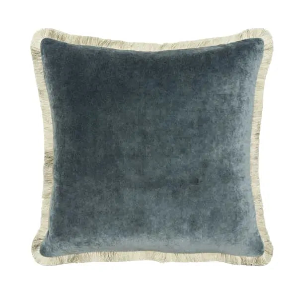 Venetia Denim, Sustainable Feather, Cushion Sophie Paterson With Trim/Fringe & Linen & Velvet Plain Andrew Martin