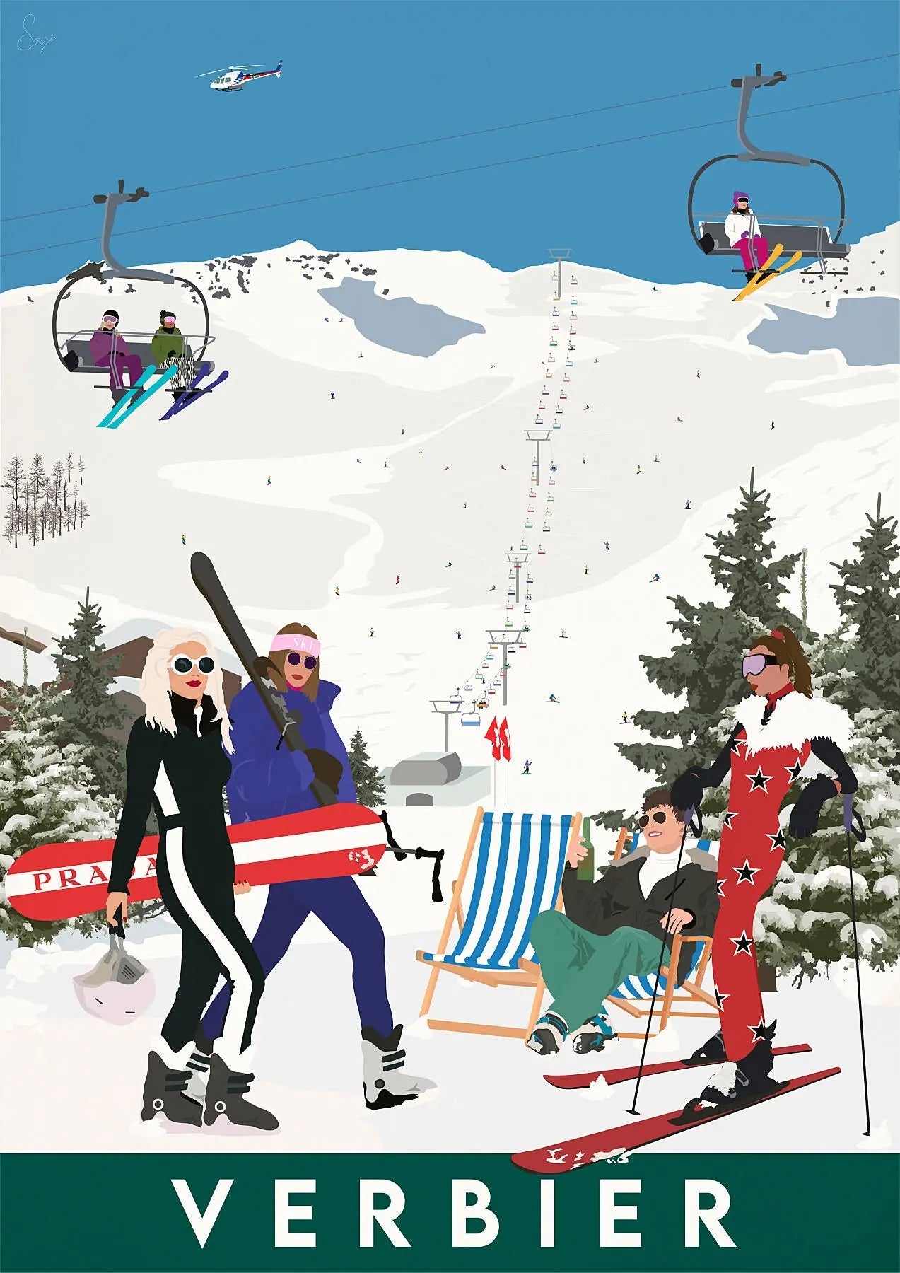 Verbier Travel art by SAX Doodle
