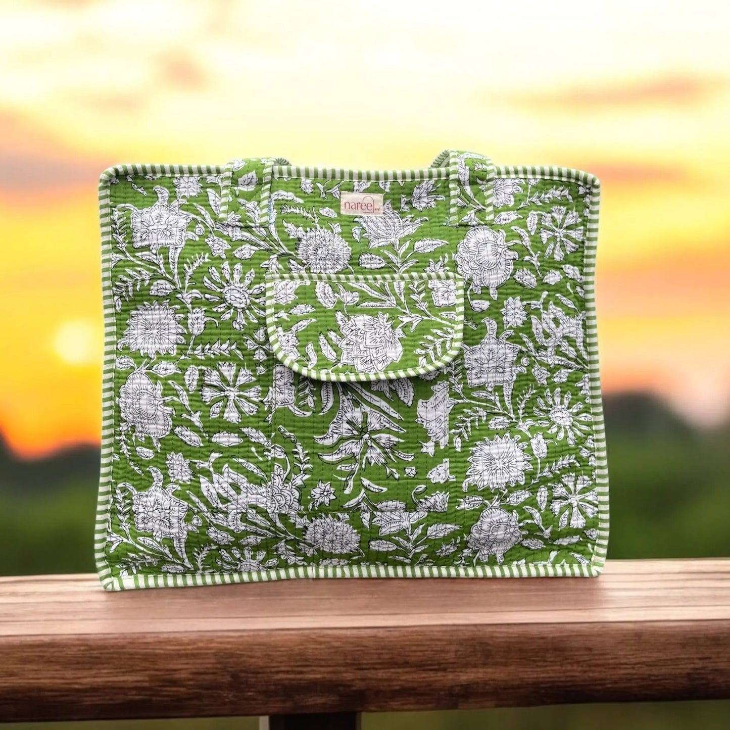 Verde Block Printed Tote Bag Naree Clothing