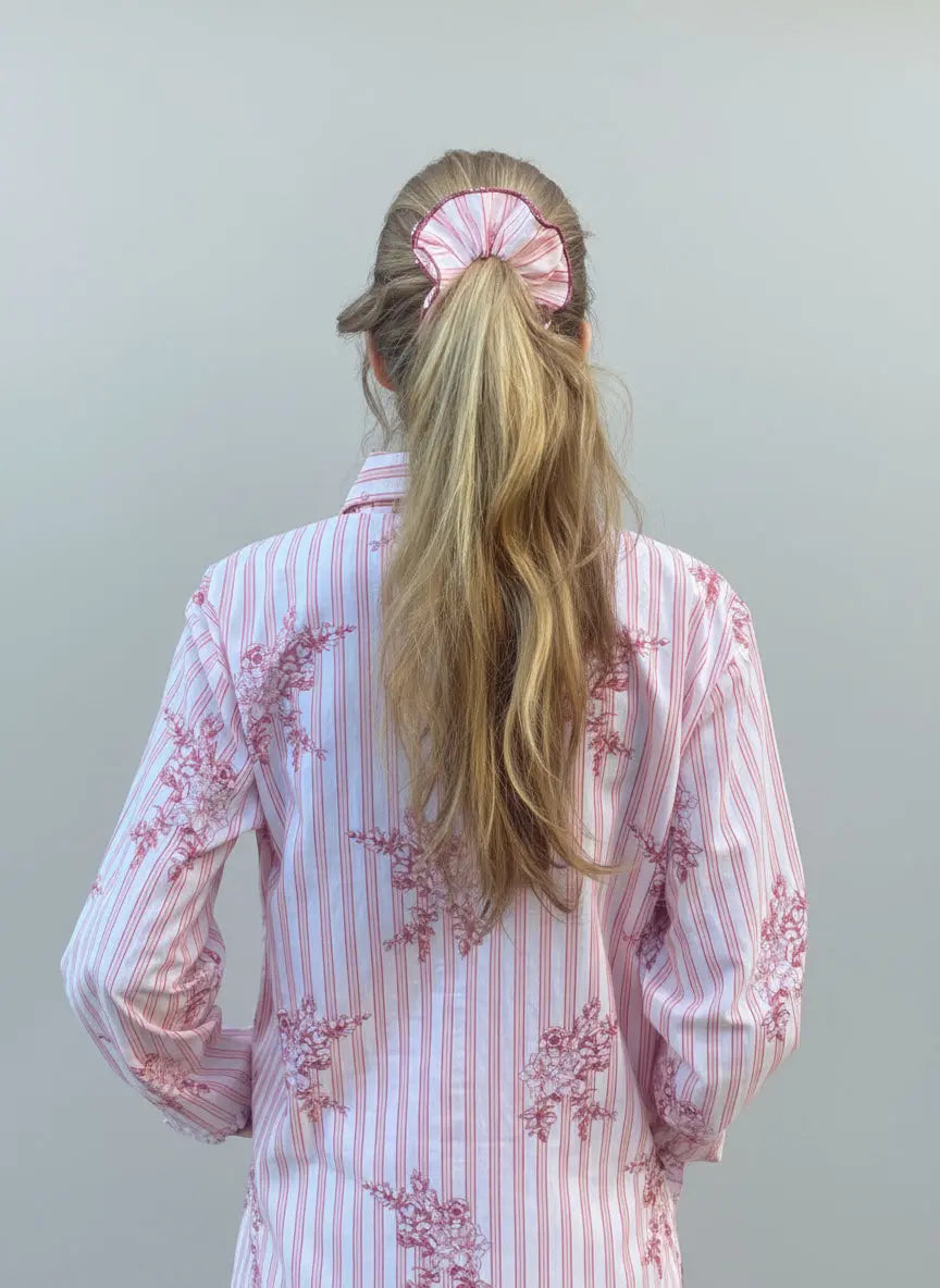 Victoria Organic Cotton Scrunchie – Pink Stripe & Rose Print AMOKA DALO