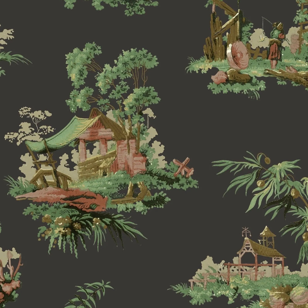 Vintage Oriental Wallpaper - Black Sharon Jane
