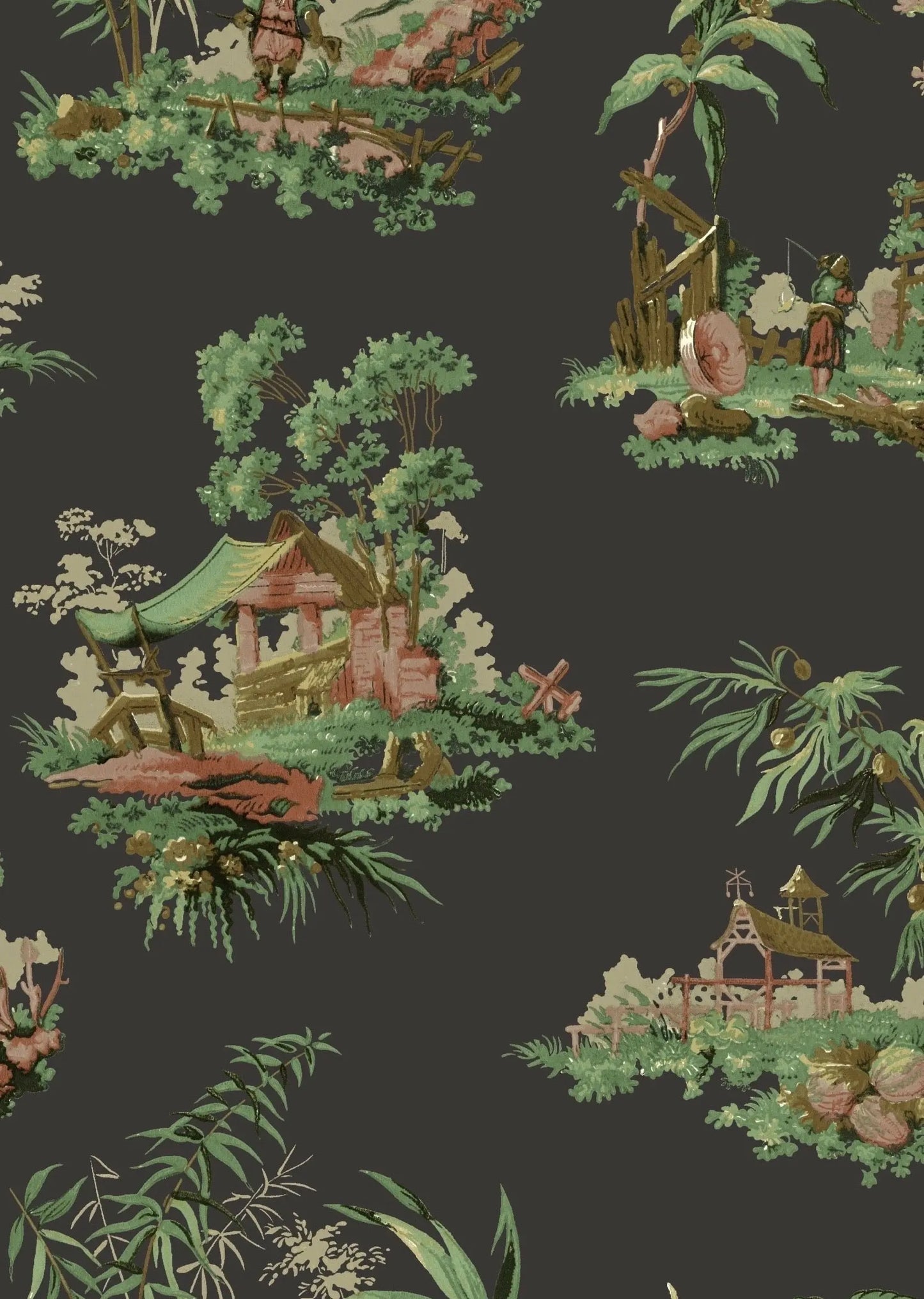 Vintage Oriental Wallpaper - Black Sharon Jane