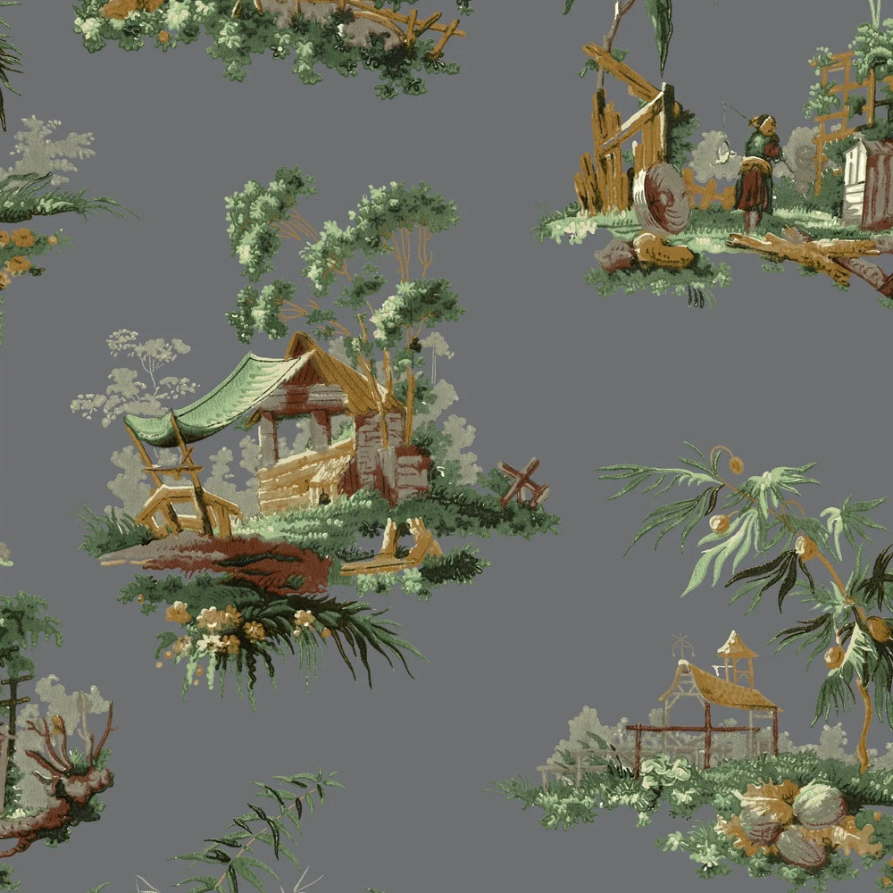Vintage Oriental Wallpaper - Black Sharon Jane