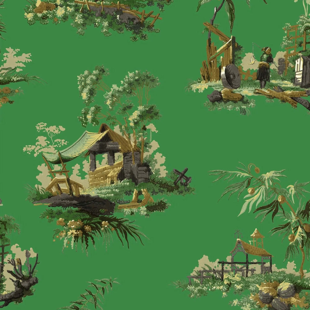 Vintage Oriental Wallpaper - Bright green Sharon Jane